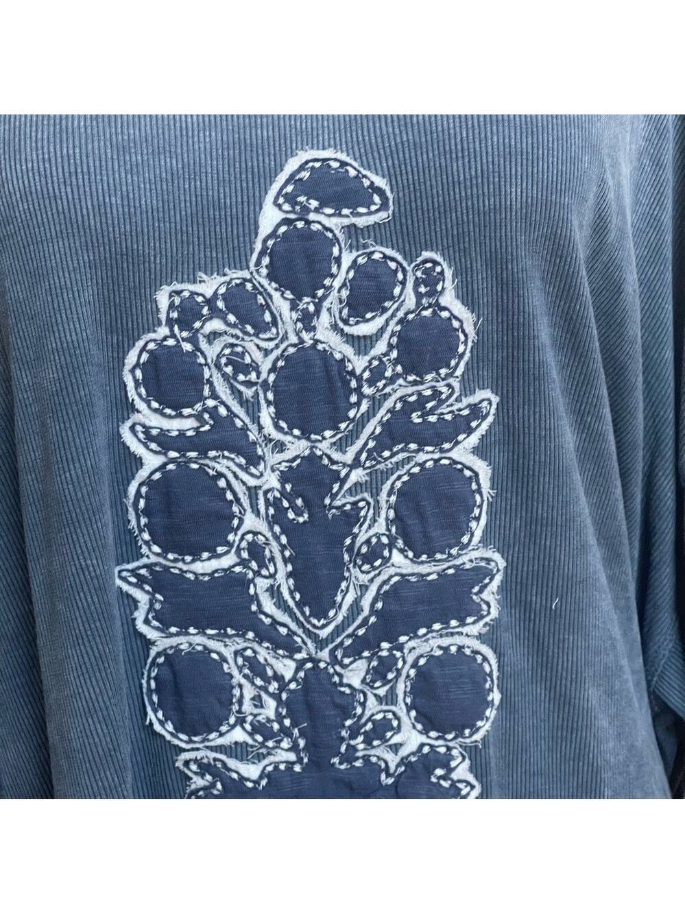 Free People FP Movement Harmony Tee - blue indigo combo burnout graphic Sz Large - Picture 14 of 15